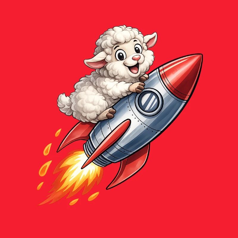 Wool sheep on rocket flight