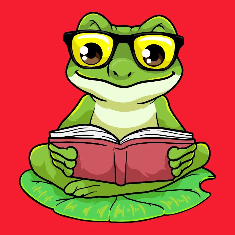 Frog as a nerd with glasses & book