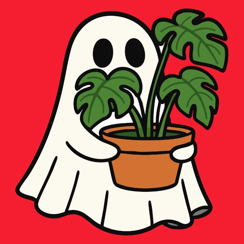 Süßes Gespenst mit Monstera Pflanze