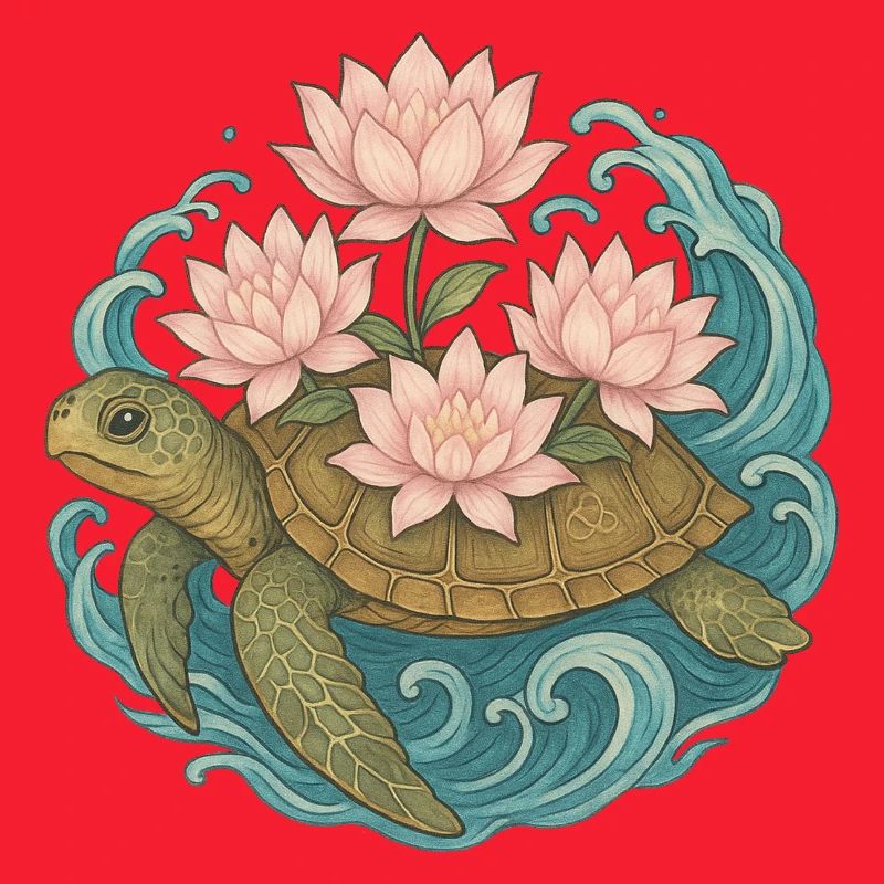 Lotus Turtle on Ocean Waves