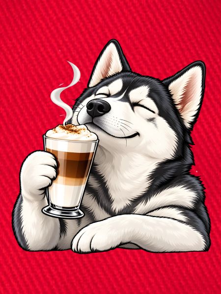 Husky mit Latte Macchiato – Kaffeepause