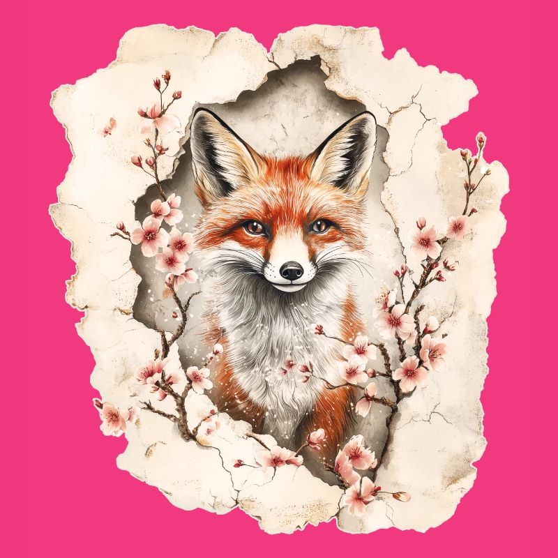 Fuchs mit Kirschblüten