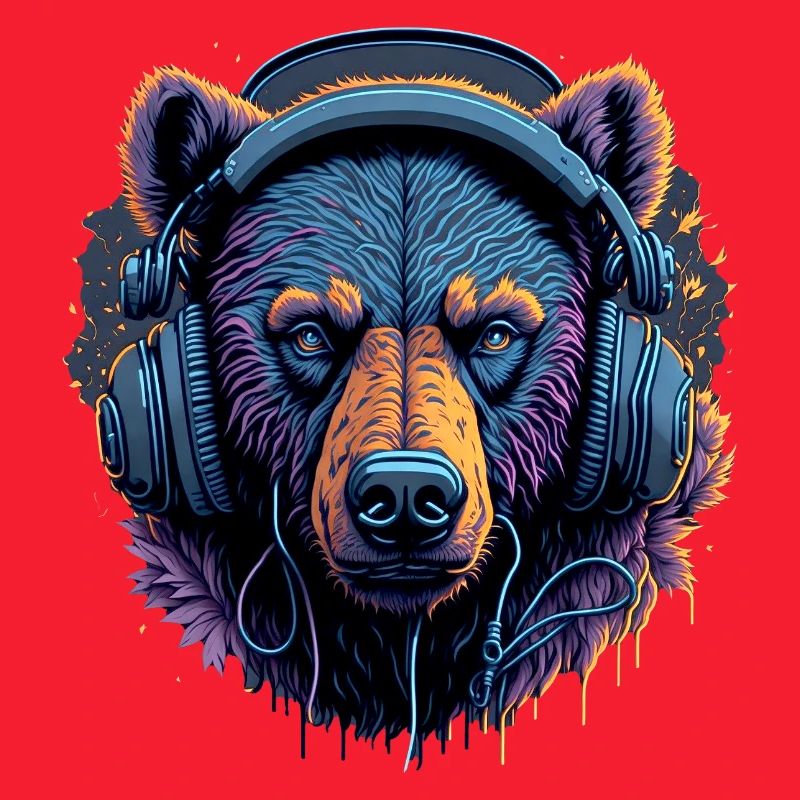 Neonbär mit Kopfhörern DJ
