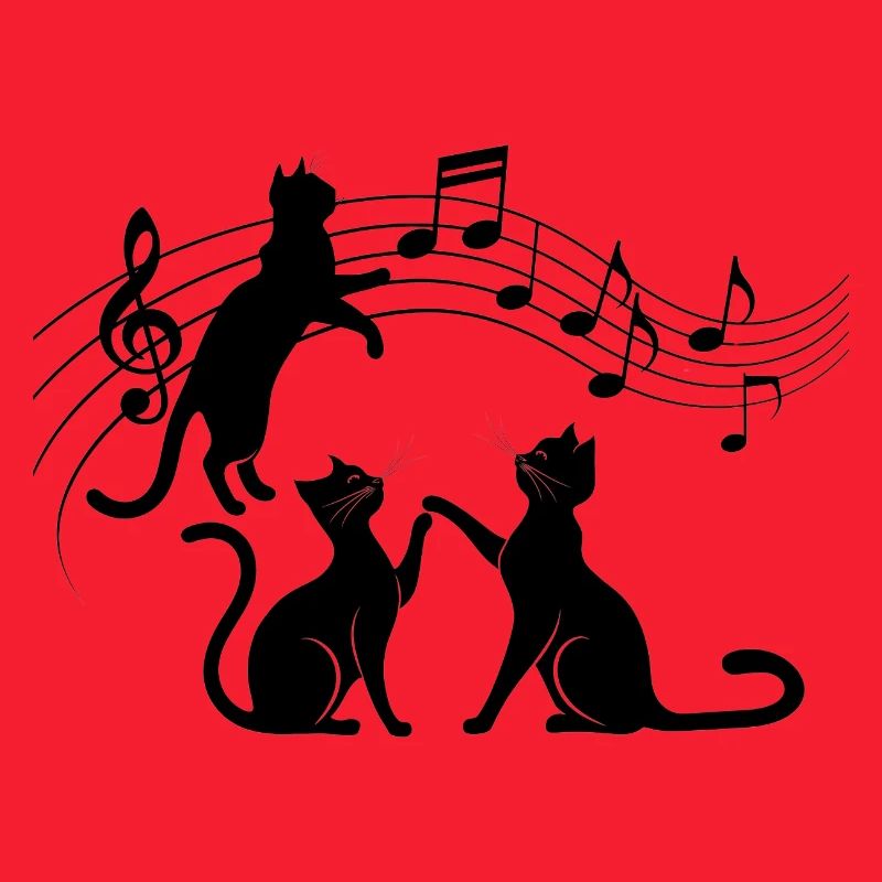 Black cats pattern playing with musical note