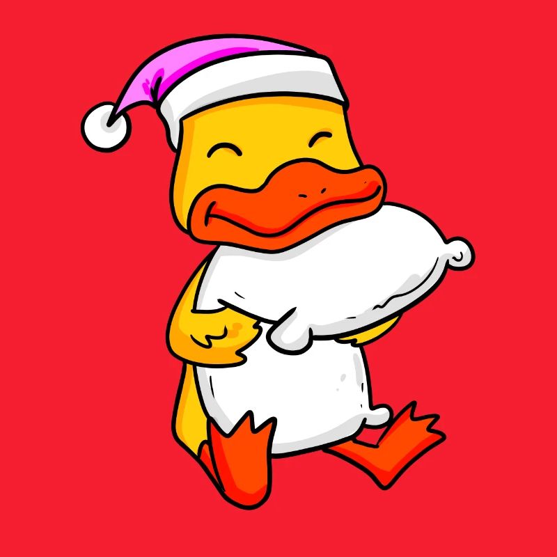 Duck with pillow and sleeping cap