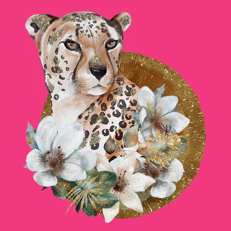 Léopard avec or et fleurs