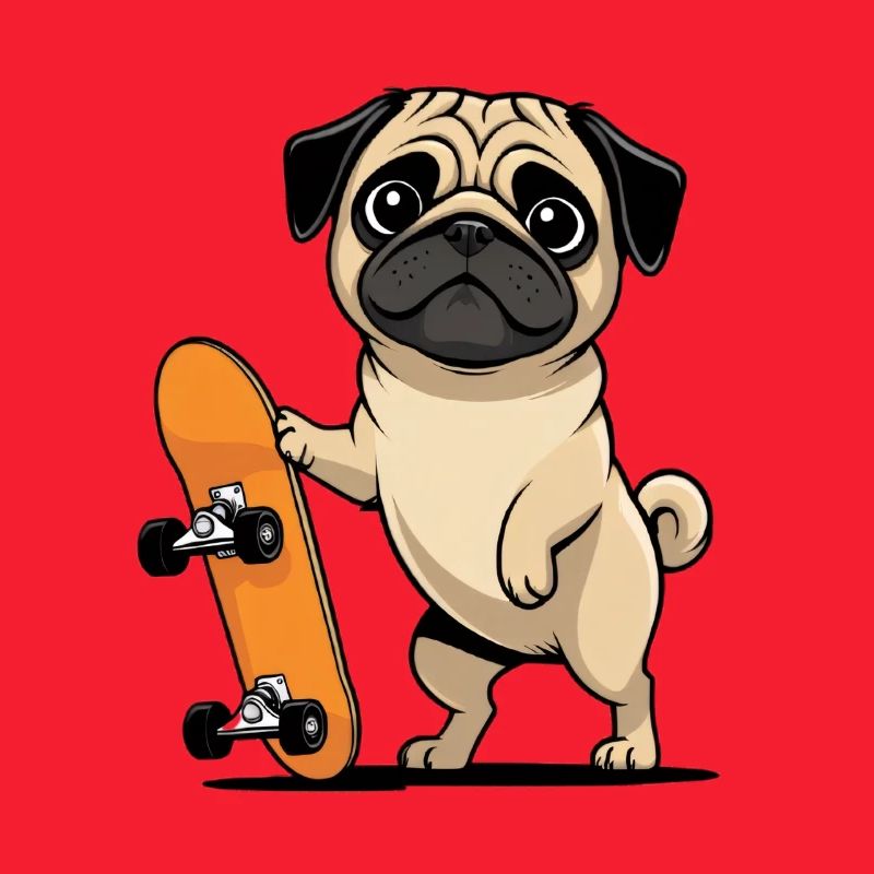 Pug mit Skateboard Illustration