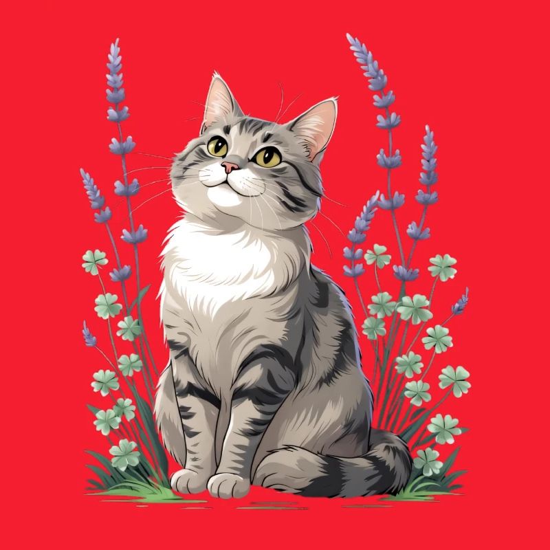 Chat élégant avec lavande et trèfle