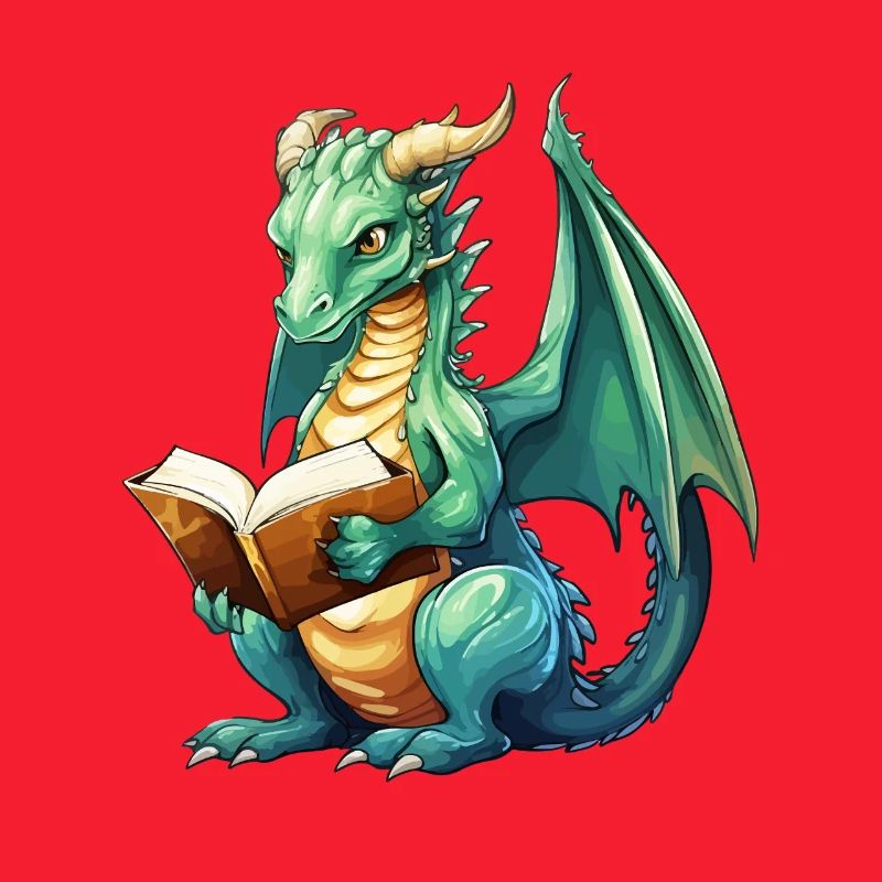 Fantasy Reading Dragon with Book