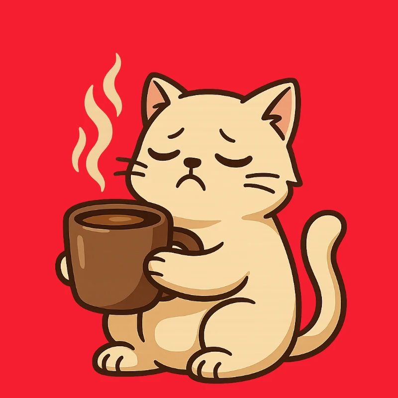 Sleepy Coffee Cat und Kaffeebecher