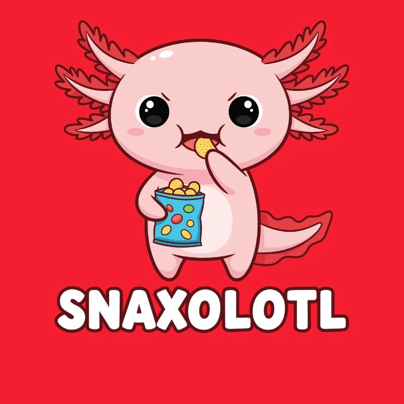 Mignon axolotl rose mangeant des chips