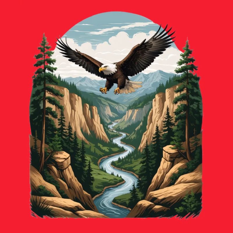 Eagle over gorge forest