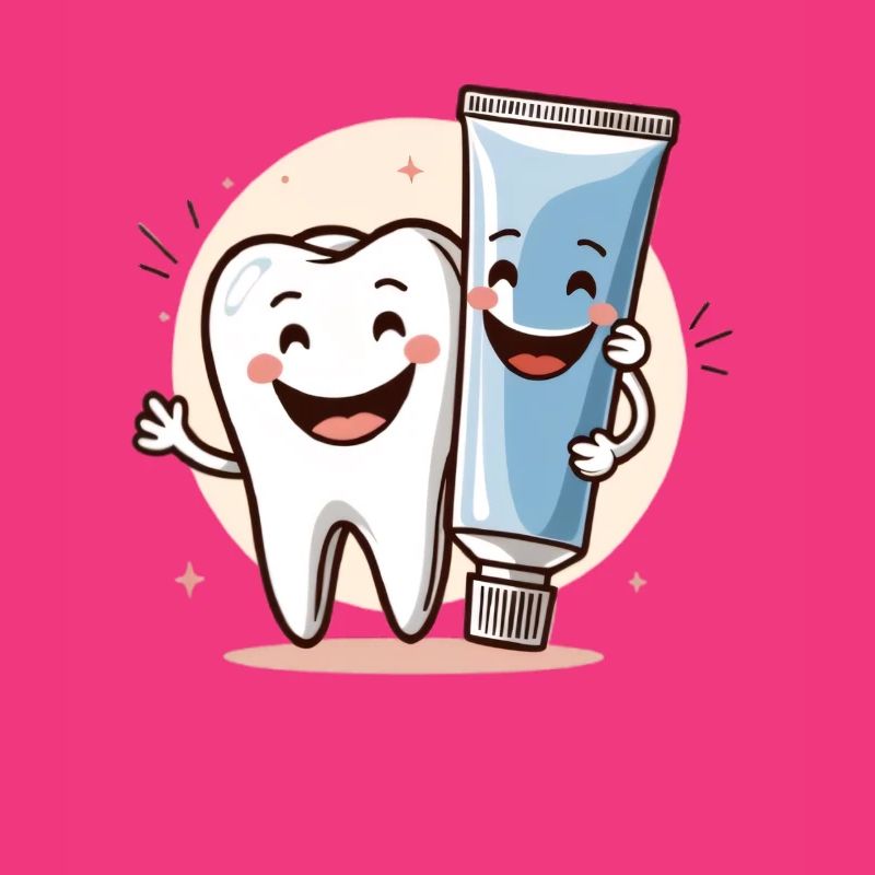 Smiling tooth with toothpaste