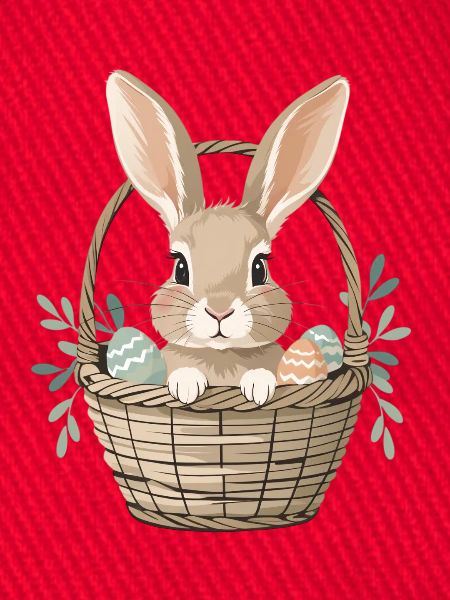 Fröhlicher Osterhase im Korb