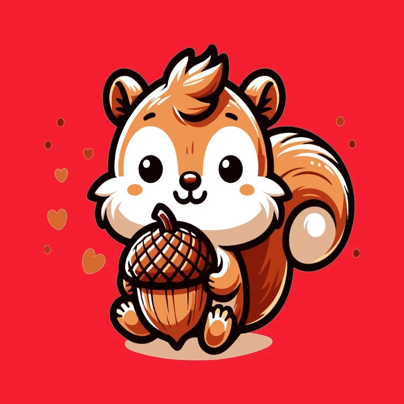 Süßes Eichhörnchen mit Herz-Eichel