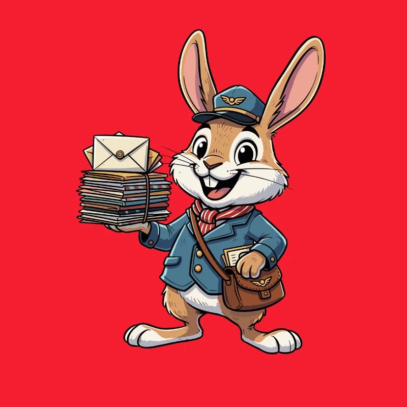 Rabbit as a postman with a stack of letters