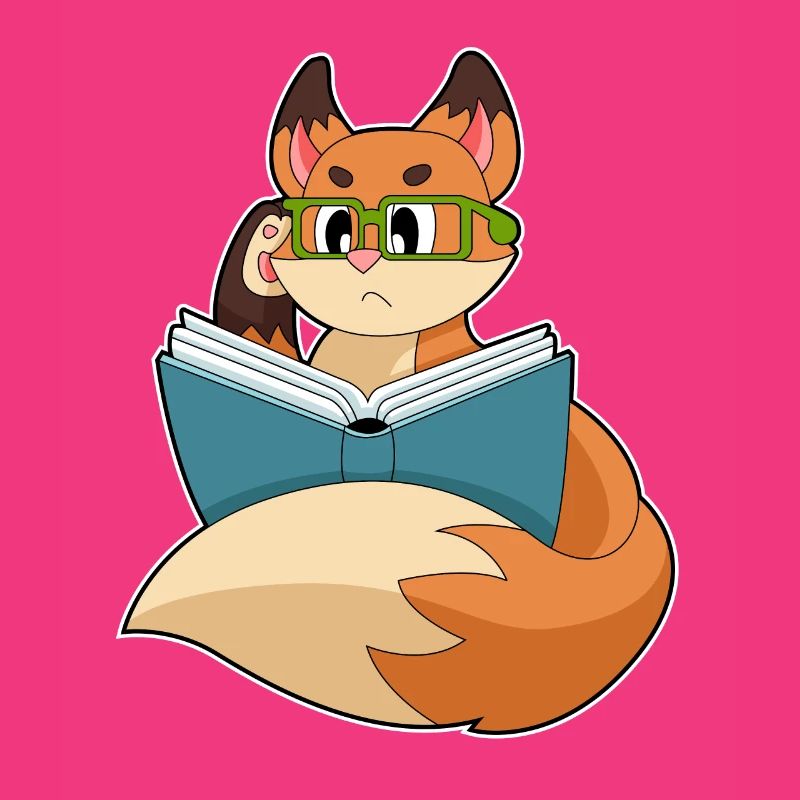 Fox as a nerd with book & glasses