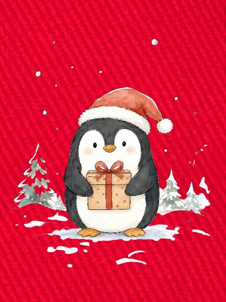 Süßer Weihnachtspinguin mit Geschenk