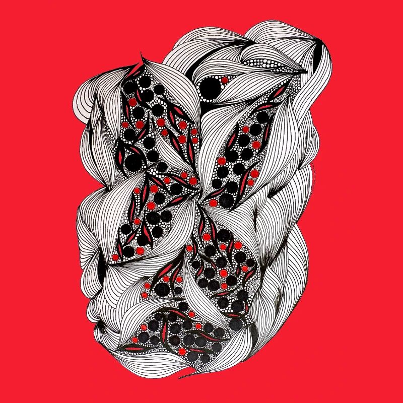 Black and white leaf pattern with red berries