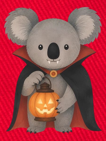 Vampirkoala und Kürbislaterne