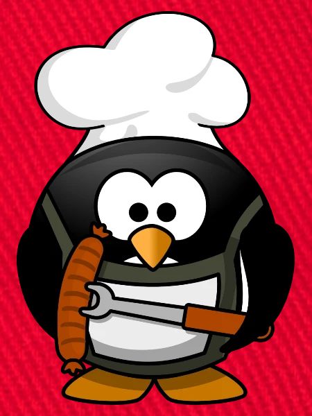 Kochpinguin mit Grillwurst