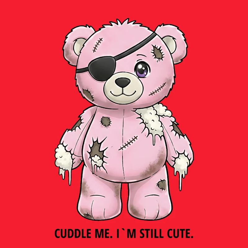 Ours en peluche rose patchwork avec cache-œil