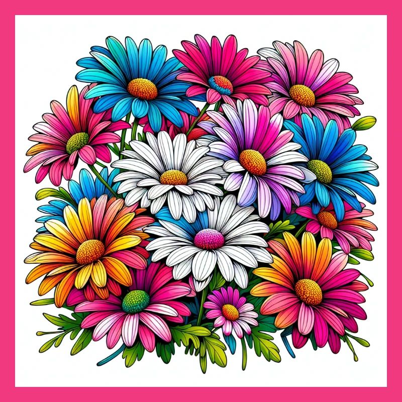 Colourful Daisy Drawing