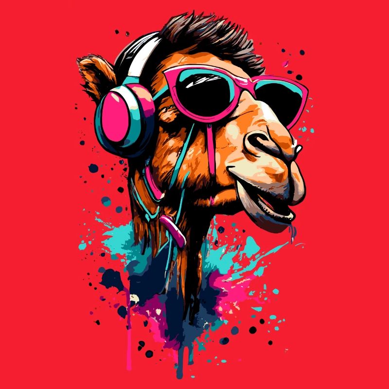 Kamel Dromedar Farbenfroh mit Kopfhörer - DJ Kamel