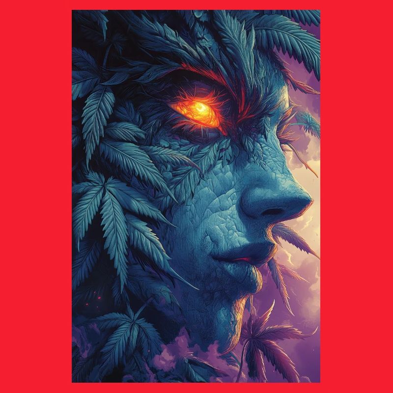 Visage de feuille avec œil de feu