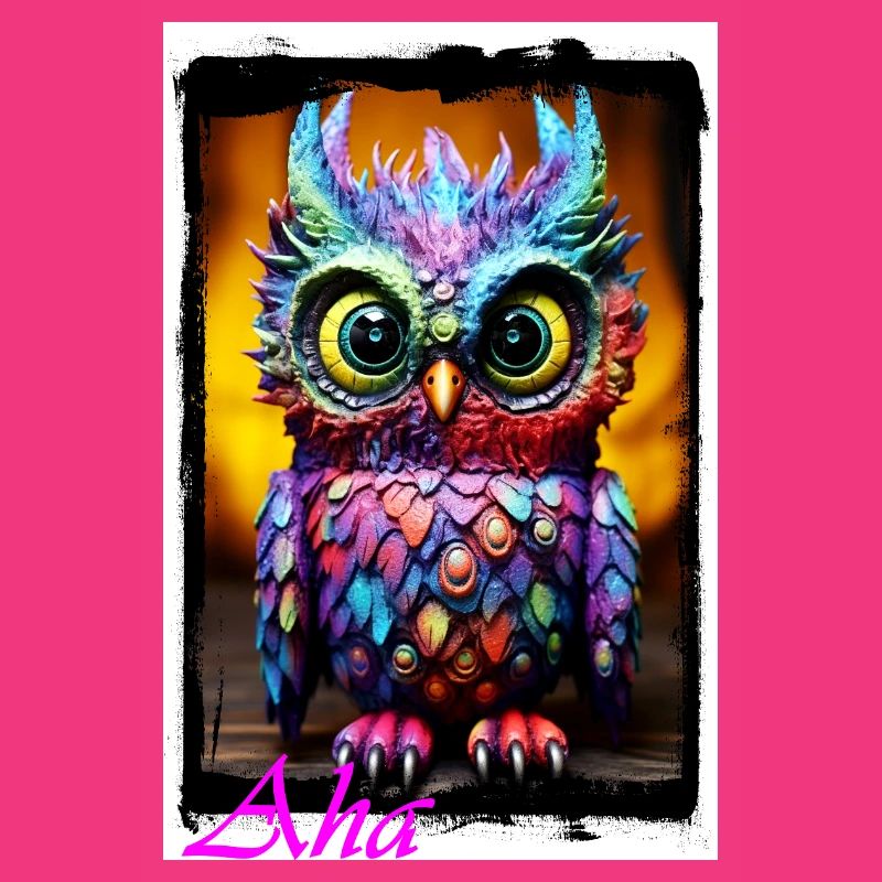 Bunte Eulenfigur mit Neonfarben Puppe Textil