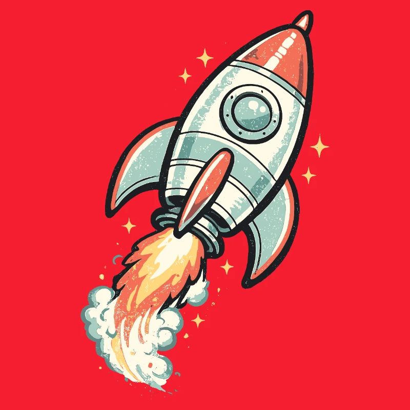 Retro Rocket in Space Neon