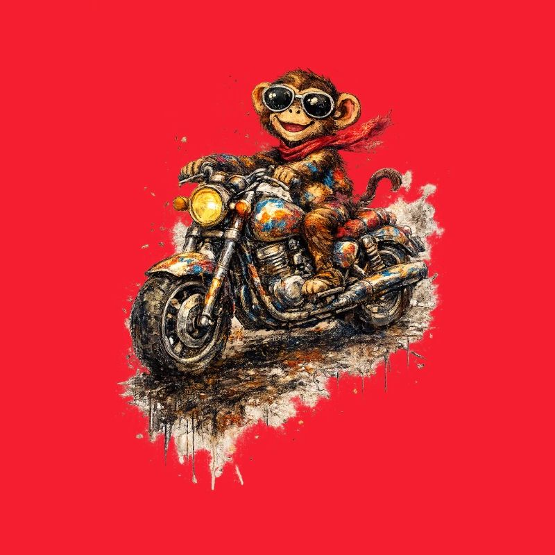 Affe auf bunter Motorradfahrt
