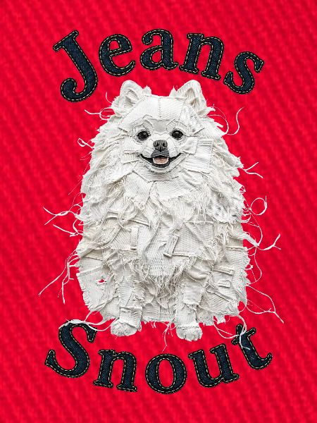 Weißer Spitz im Jeansflicken-Stil