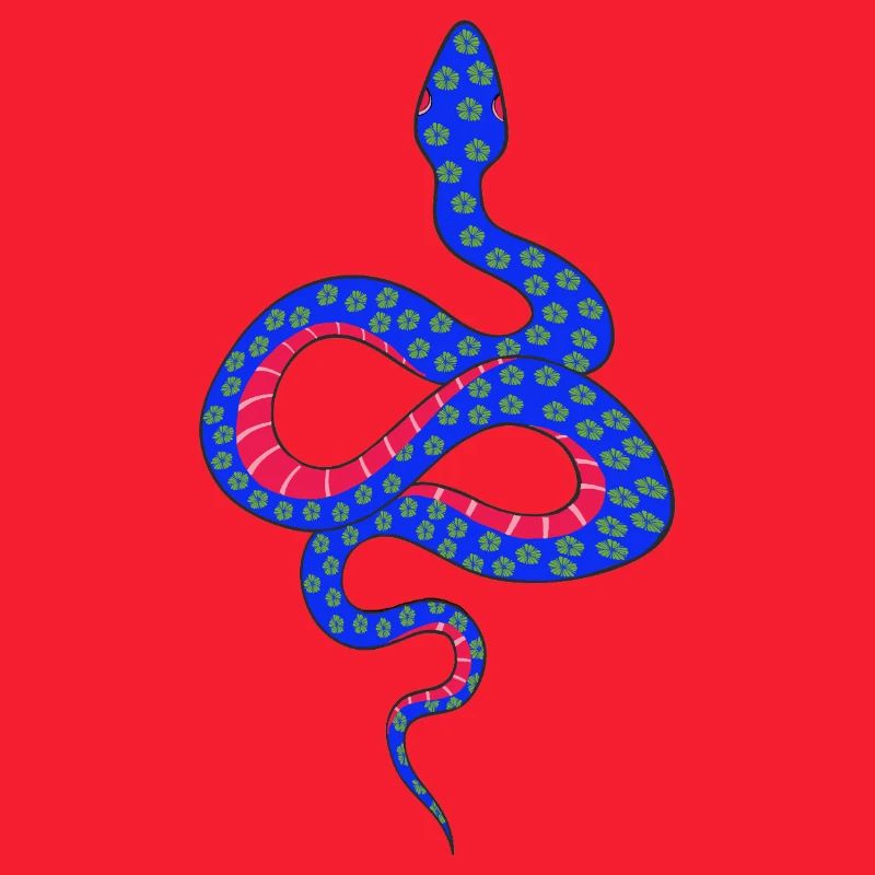 Serpent à fleurs bleu et rouge