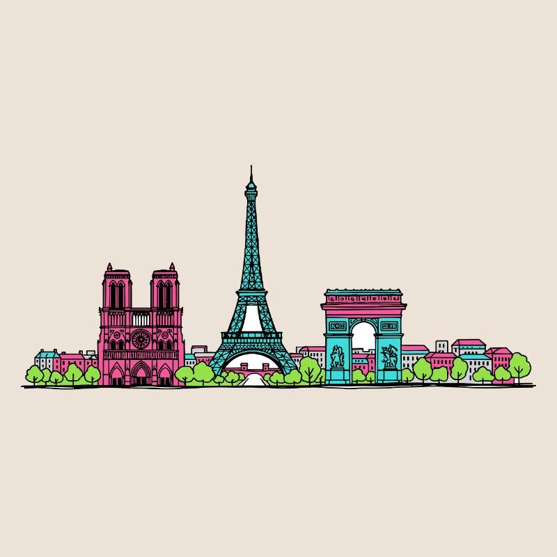 Skyline de la tour Eiffel de Paris Modern line art