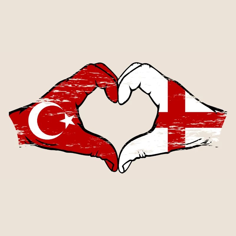 Turquie Angleterre Drapeau Mains Coeur Forme Utilisé