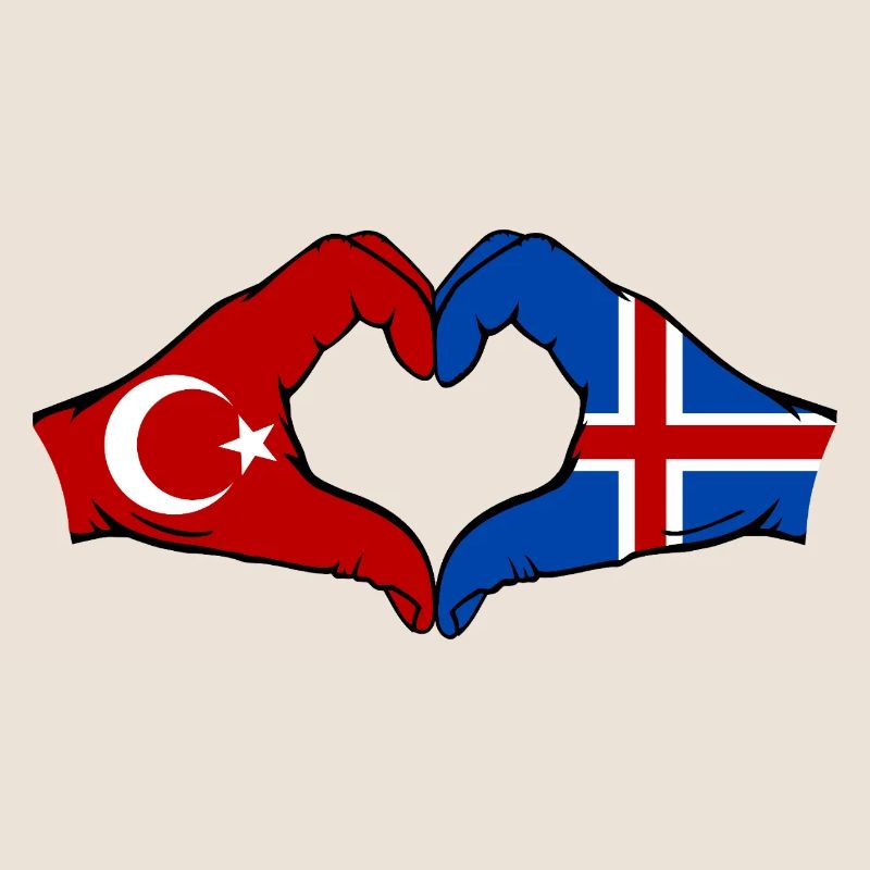 Turquie Islande Drapeau Mains Coeur Forme
