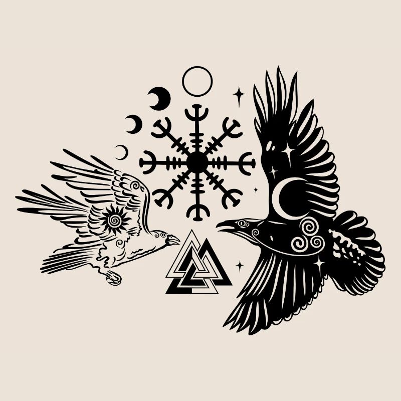 Hugin and Munin with Vegvisir Valknut