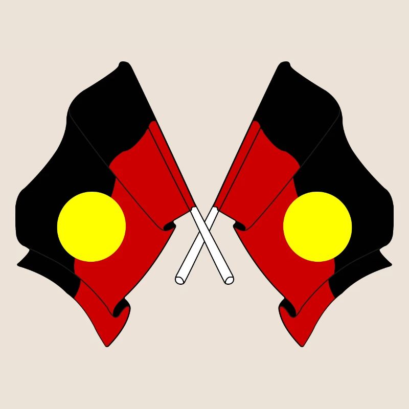 Deux drapeaux croisés par des Aborigènes