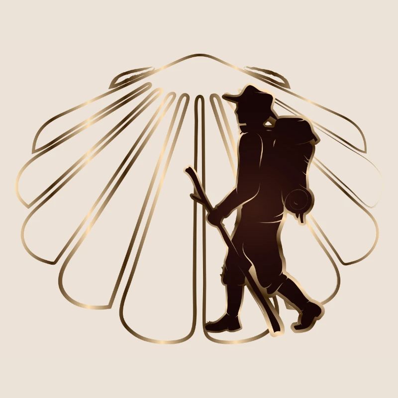 A pilgrim on a pilgrimage path with scallops