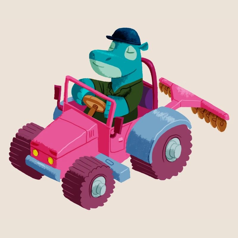 Hippo in a tractor