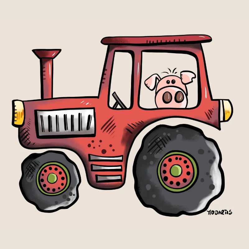 Pig driving a tractor