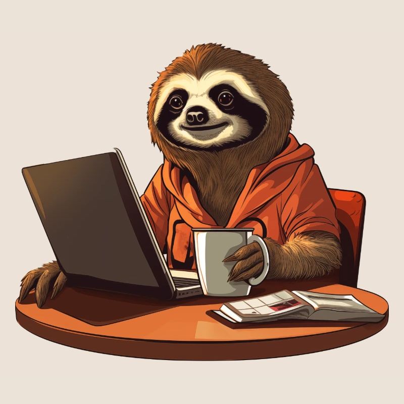 Sloth CEO - Relaxed Chef with Coffee and Lap