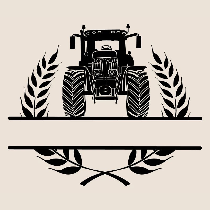 Traktor-Frontansicht im Lorbeerkranz