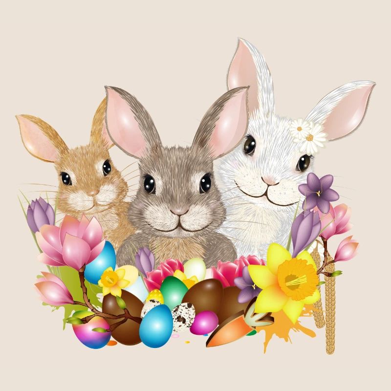 Cute Easter Bunny Family with Colorful Easter Eggs
