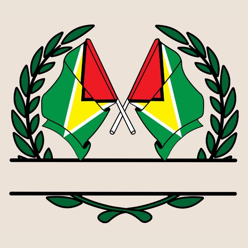 Drapeaux, bannière, couronne de laurier, Guyane