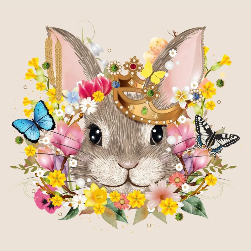 Rabbit with crown & spring-like accessories