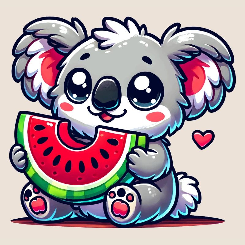 L’adorable koala déguste un morceau de pastèque