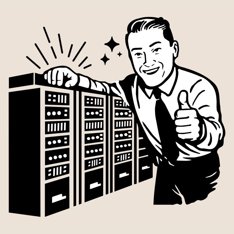 Rétro IT Admin Smiling – Support technique vintage