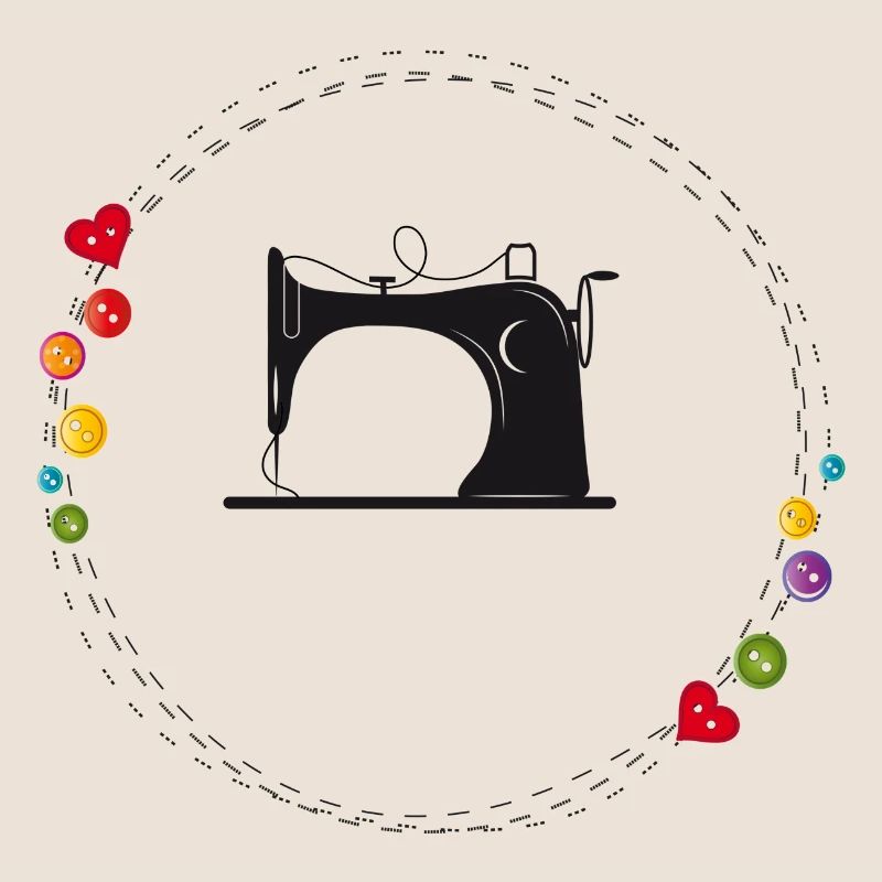 nostalgic stylized sewing machine with buttons